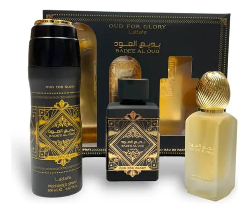 LATTAFA SET BADEE AL OUD FOR GLORY UNISEX EDP 100ML+HAIR MIST 50ML+DESODORANTE 200ML