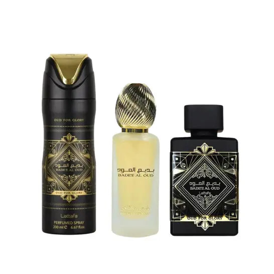 LATTAFA BADEE AL OUD OUD FOR GLORY UNISEX SET EDP 100ML +HAIR MIST 50ML +BS 200ML