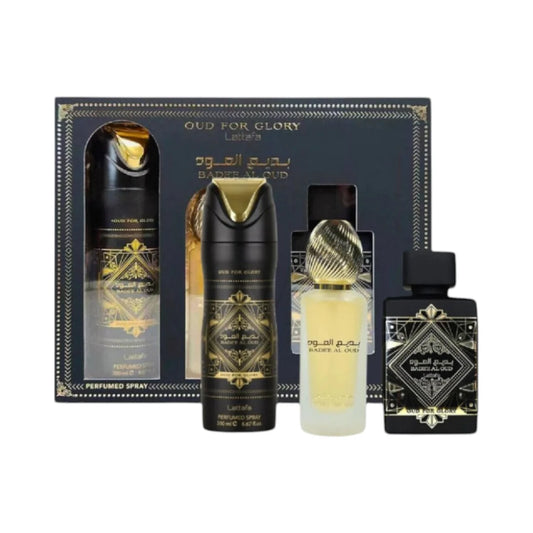 LATTAFA BADEE AL OUD OUD FOR GLORY UNISEX SET EDP 100ML +HAIR MIST 50ML +BS 200ML